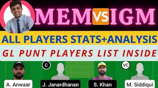 MEM VS IGM | MEM VS IGM  DREAM11 TEAM PREDICTION | ICC ACADEMY SUMMER T20 CUP #dream11prediction