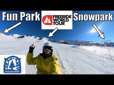 Baqueira Beret Snowpark 🏂 Fun Park & Freeride World Tour Checking Lines 👀 Snowboard Vlog
