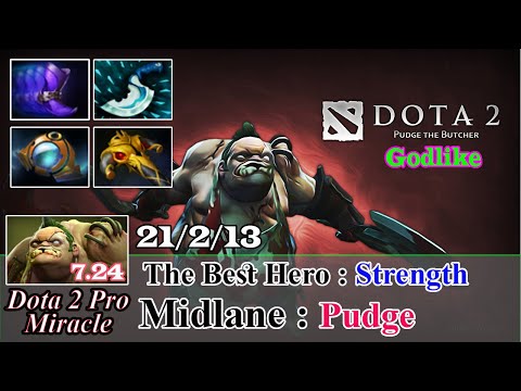 Pudge Midlane Godlike 21 Kill - Dota 2 Pro Miracle Spotlight Gameplay Patch 7.24 -Dota 2 Pro Miracle