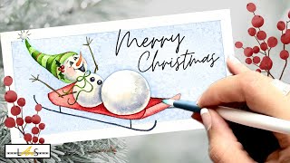 ATTENTION! Christmas Card GUARANTEED to Bring Smiles! Easy Watercolor Christmas Card for  Beginners!