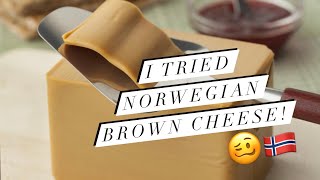 American Tries Norwegian Brown Cheese For The First Time! | Brunost
