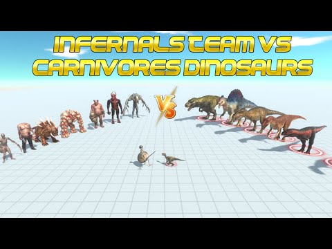 INFERNALS Team vs Carnivores Dinosaurs Team - Animal Revolt Battle Simulator ARBS