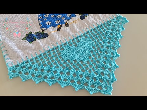 bico/barrado de croche no pano de prato fácil #683 passo a passo