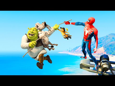 GTA 5 Water Ragdolls Spiderman vs Shrek Jumps/Fails (Euphoria Physics Funny Moments)