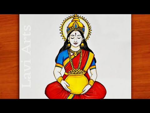 Maa Laxmi Drawing for Diwali | Easy Goddess Lakshmi Drawing Step by Step | Lavi Arts | Chitra 