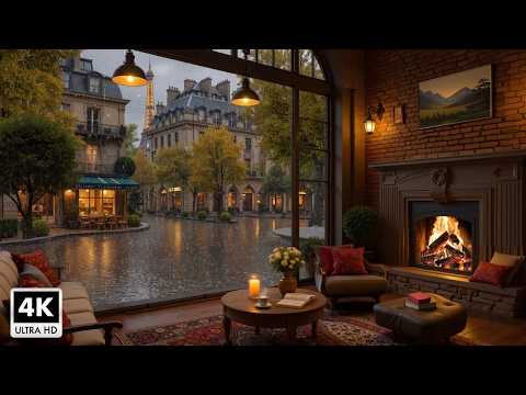 Peaceful Spring Rain at a Cozy Cafe ~ Gentle Jazz Piano Music to Reduce Stress, Relax, and Work