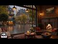 PEACEFUL SPRING RAIN AT A COZY CAFE ~ GENTLE JAZZ PIANO MUSI ..