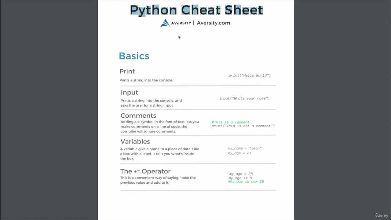 2. Python Syntax Cheat Sheet | 1.Getting Start  | Python Beginning to Professional Course