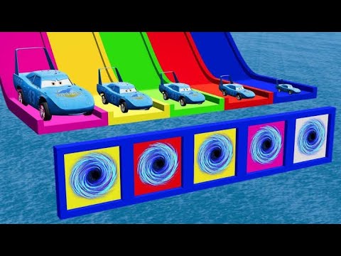 Big & Small Car vs Stair Colors with Slide Colors Portal Trap - Cars vs Deep Water - BeamNG.Drive