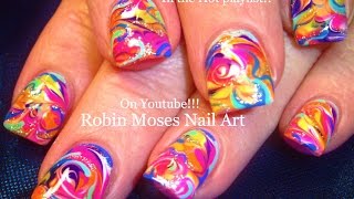 Nail Art! Rainbow Marble Nails - No water needed! Design Tutorial