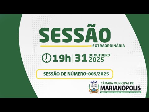 05º Sessão Extraordinária - 31/10/2025 - Câmara de Marianópolis do Tocantins - TO