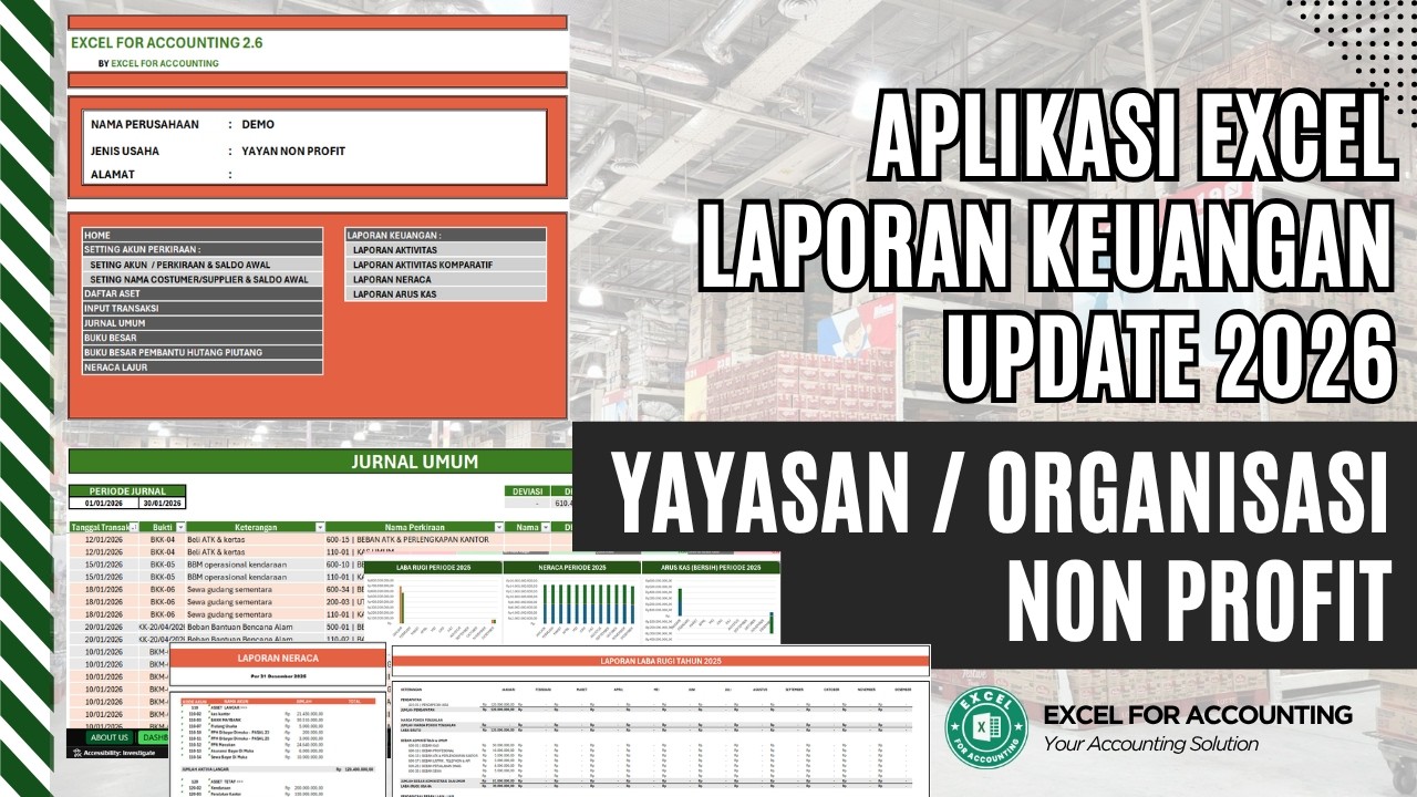 Aplikasi Excel Laporan Keuangan Lengkap untuk Yayasan atau Organisasi Non Profit 2026