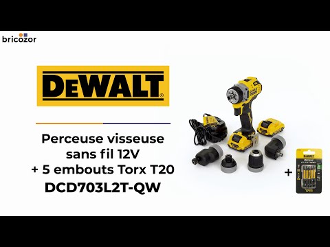Perceuse visseuse sans fil 12V DCD703L2T-QW + 5 embouts Impacts Torsion Flextorq Torx T20 DEWALT