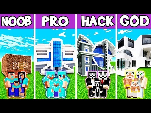 EPIC Minecraft Family House Build - Noob Vs Pro Vs Hacker Vs God