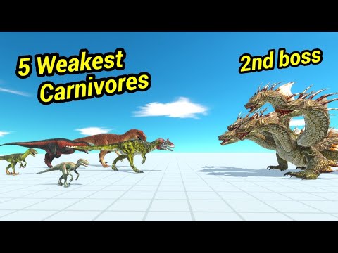 Velociraptor, Deinonychus, Cryolophosaurus, Carnotaurus, Allosaurus vs miniboss factions