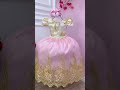 Vestido Infantil Marfim C/ Rosa Cinto Pérolas Renda Realeza