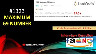 YouTube video 'Maximum 69 Number | LeetCode 1323 | Java | Intuitive Solution | @LearnOverflow'