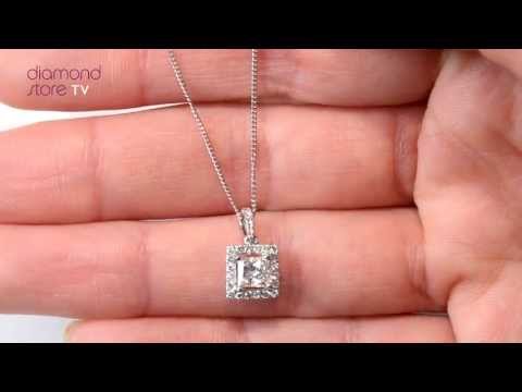 FR32-XUY - Lovely Ella 18K White Gold Diamond Princess Cut Pendant 0.74ct G/VS