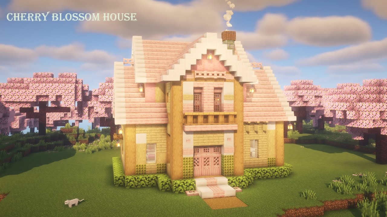 [マイクラ建築]おしゃれなお家の作り方 桜の木材を使ったかわいい拠点[Minecraft][tutorial]How to build a ...