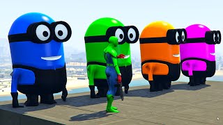 GTA 5 Epic Ragdolls RED SPIDERMAN VS RED MINION VS GREEN MINION Euphoria Physics Ep.20 #Spiderman