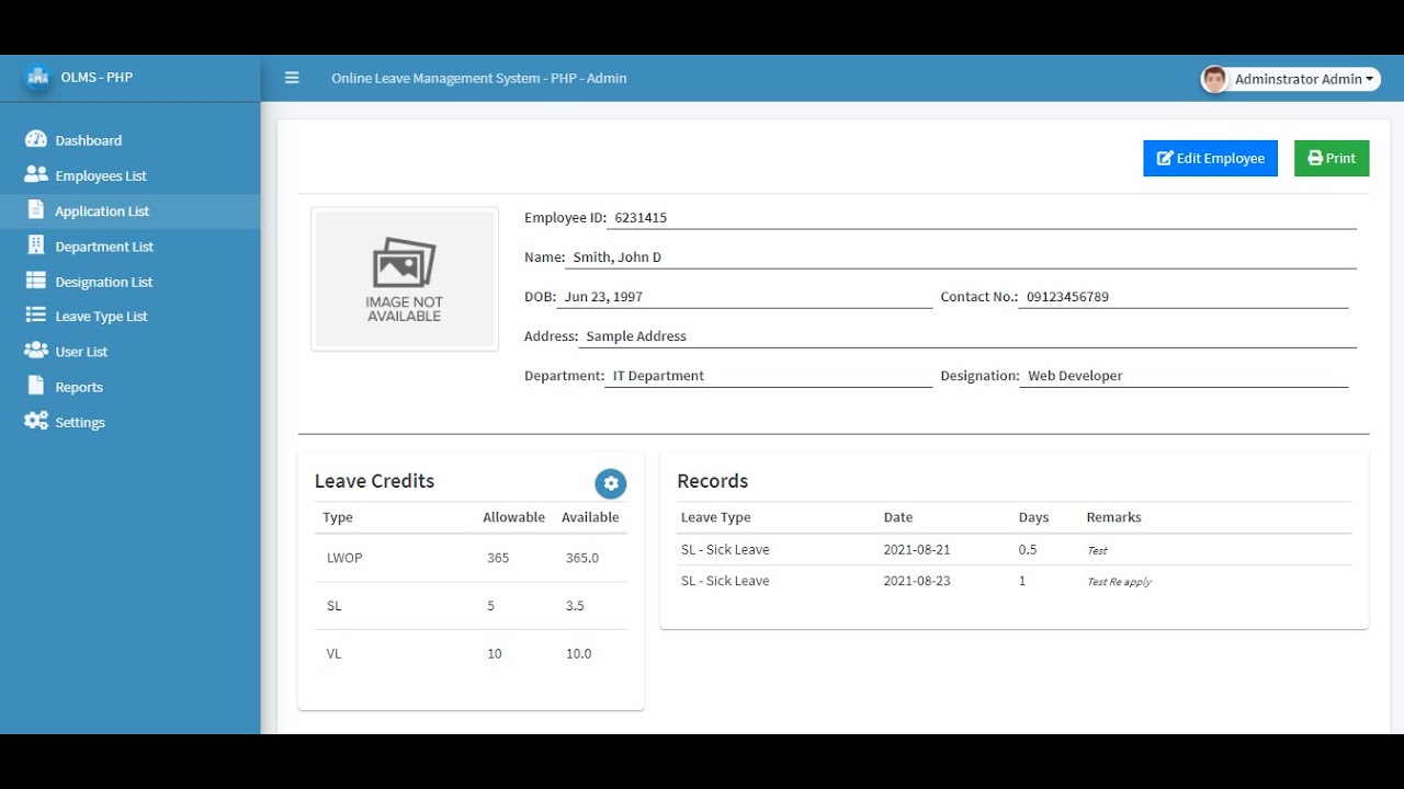 Online Leave Management System in PHP DEMO
