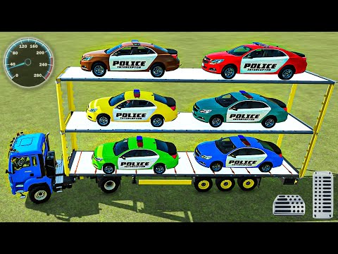 Car Transport Truck Simulator Of Colors - Police Car Long Trailer Truck - Farming Simulator 22