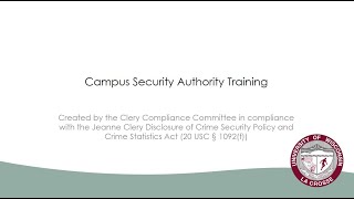 UWL Campus Security Authority (CSA) Training