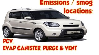 Kia Soul emissions locations: PCV, EVAP canister, vent, purge