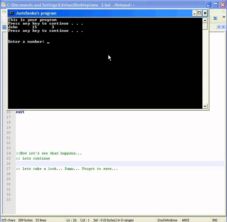 Batch programming, Tutorial 1, Basic Commands, By JustoSenka