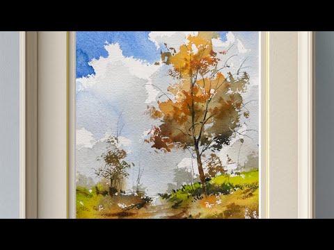Draw a tree easly | watercolor landscape tutorial by prakashanputhur