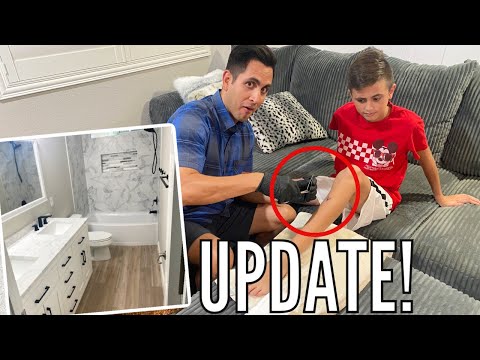BIG UPDATE! - SURPRISE GIRLS' BATHROOM MAKEOVER & TY GETS 13 STITCHES REMOVED!