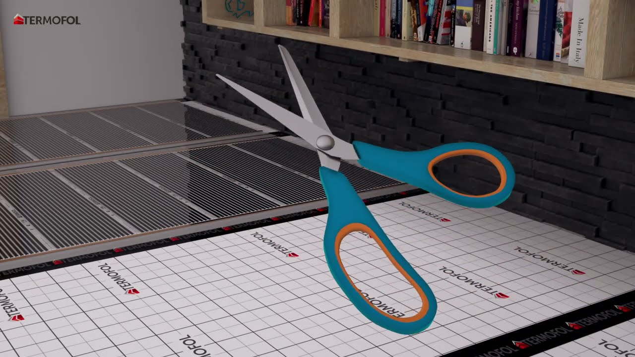Verwarmingsfolie TERMOFOL Visualisatie van montage onder de panelen en houten planken.