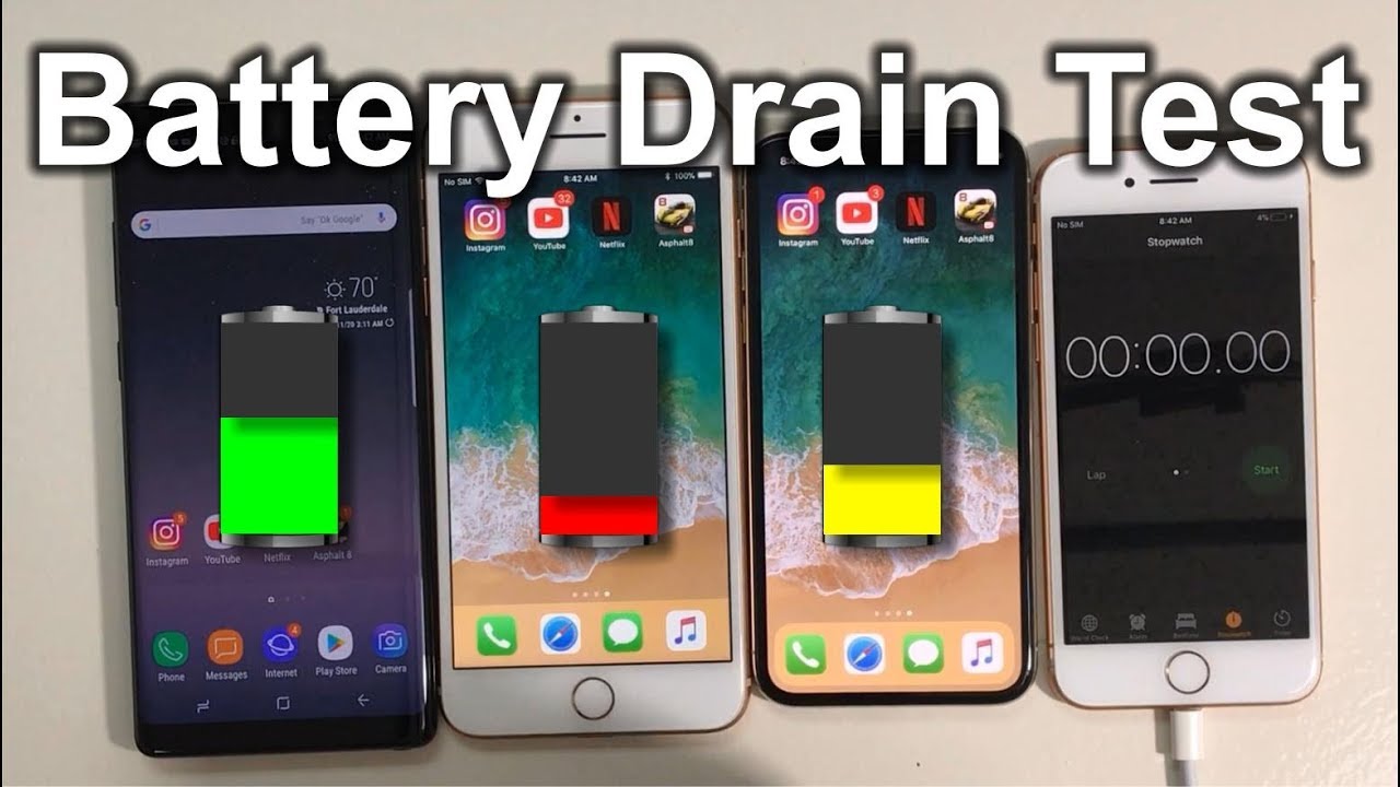 WHO LASTS LONGER? iPhone X VS iPhone 8 Plus VS Galaxy Note 8 - Battery Drain Test!