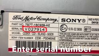 Ford Sony Radio CD code V series unlock for free