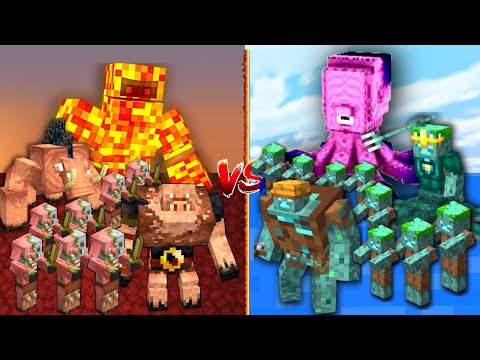 FIRE ARMY vs WATER ARMY in Minecraft Mob Battle