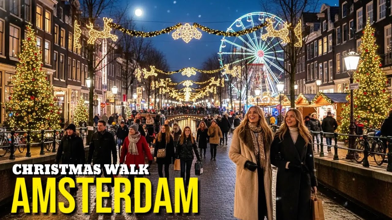 Immersive street-level walking tour through Amsterdam Museum Quarter, Netherlands, showcasing authentic urban landscapes, local architecture, and the vibrant atmosphere of the city's neighborhoods