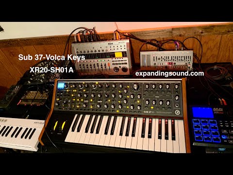 Moog Sub37, Akai XR20, Volca Keys with Arturia Keystep, and Roland SH01A jamming fun