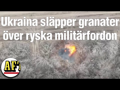 Se drönarfilmen: Ukraina släpper granater över ryska militärfordon