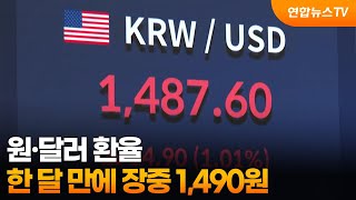 원달러 환율 한 달 만에 장중 1,490원 / 연합뉴스TV (YonhapnewsTV)