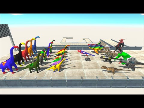 ALL SUPERHEROES BRACHIOSAURUS SPEED RACE CHAMPIONS SLIDE - Animal Revolt Battle Simulator