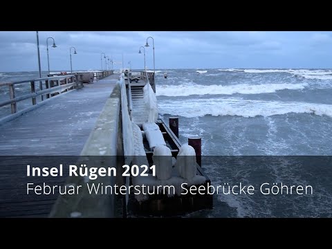 Insel Rügen: Februar Wintersturm Seebrücke Göhren