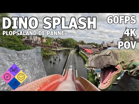 Dino Splash 4K 60fps on ride POV - Plopsaland De Panne, Belgium August 2023