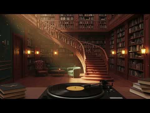 Antique Bookstore Library Ambience | Soft Vinyl Jazz 📚 Warm Lighting