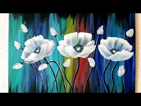 , title : 'Blumen Malen Acryl Weiß Bunt Echtzeit Anfänger - Flowers Acrylic Painting White Colorful Beginners'
