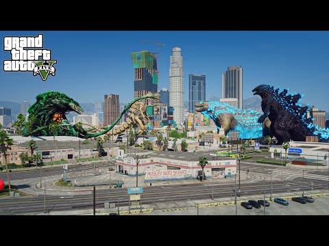 Biollante, Skeleton Godzilla vs Godzilla Bond of Blood, Giant Dino Doug ( GTA V Mods )
