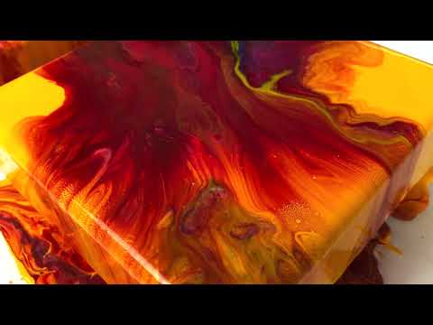 #183 BRIGHT Dutch Acrylic Pour  Indian Yellow base. Abstract Painting