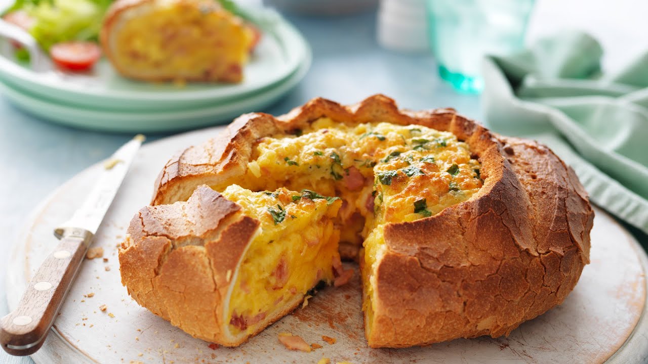 Cheese and Bacon Quiche in a Cob Recipe myfoodbook