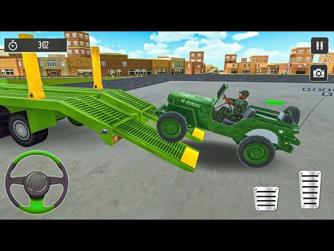 Transporting US Army Jeep in Long Trailer Truck - Airplane Car Transporter #2 - Android Gameplay