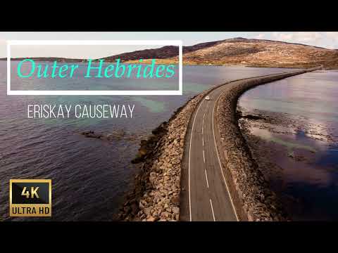 4k Drone video Scotland-Outer Hebrides-Western Isles Eriskay Causeway