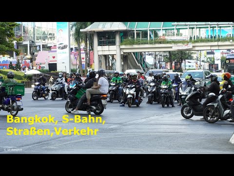 Straßenspaziergang in Bangkok mit Autoverkehrssituationen und S Bahnverkehr YouTube Video